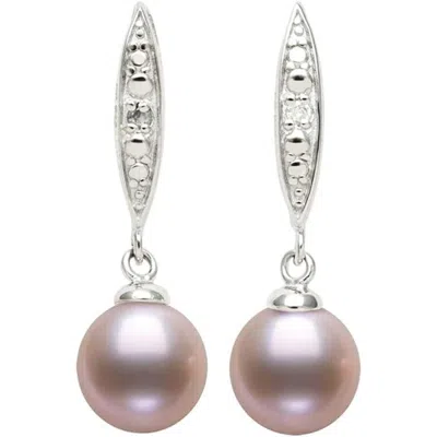 Belacqua Lab Created Sapphire With Pink Cultured Freshwater Round Pearl Dangle Earrings In Sterling