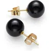 Belacqua Natural 8mm Black Onyx Round Stud Earrings In 14k Yellow Gold In Black