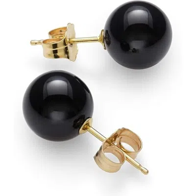 Belacqua Natural Black 6mm Onyx Round Stud Earrings In 14k Yellow Gold