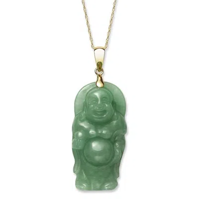 Belacqua Natural Buddha Jade Pendant Necklace For Women | 14k Yellow Gold 18" Rope Chain With Spring In Green
