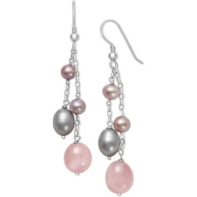 Belacqua Natural Cultured Freshwater Pearl And Rose Quartz Dangle Drop Tassel Earrings In Sterling S In Multi