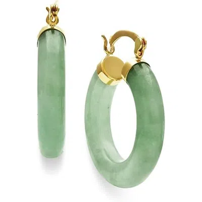 Belacqua Natural Green Jade Hoop Earrings In 14k Yellow Gold