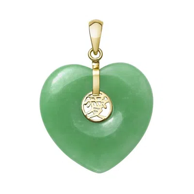 Belacqua Natural Green Jade Love Symbol Heart Charm Pendant In 14k Yellow Gold