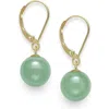 Belacqua Natural Green Jade Round Dangle Drop Earrings In 14k Yellow Gold In Gold