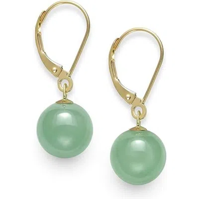 Belacqua Natural Green Jade Round Dangle Drop Earrings In 14k Yellow Gold