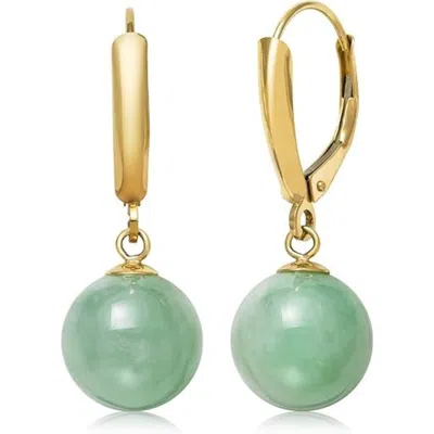 Belacqua Natural Green Jade Round Dangle Drop Earrings In 14k Yellow Gold