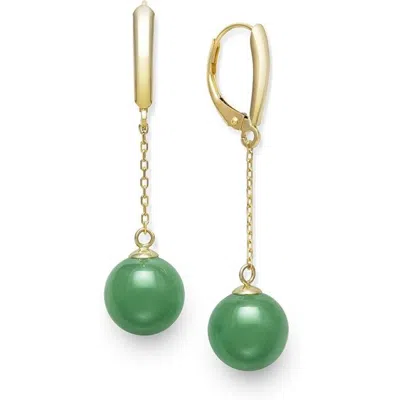 Belacqua Natural Green Jade Round Drop Earrings In 14k Yellow Gold In Multi