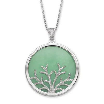 Belacqua Natural Green Jade Tree Of Life Pendant Necklace In Sterling Silver