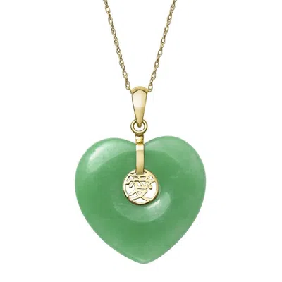 Belacqua Natural Jade Love Symbol Heart Charm Pendant Necklace In 14k Yellow Gold In Green