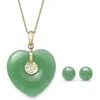 Belacqua Natural Jade Love Symbol Heart Pendant In 14k Yellow Gold In Green