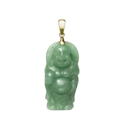 Belacqua Natural Standing Buddha Jade Pendant For Women 14k Yellow Gold Bail Jewelry For Her In Green