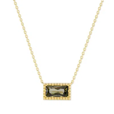 Belacqua Peridot August Birthstone Baguette Pendant Necklace In 14k Gold Plated Sterling Silver In ["green"]