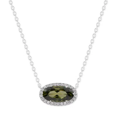 Belacqua Peridot August Birthstone Halo Pendant Necklace In Sterling Silver In ["green"]
