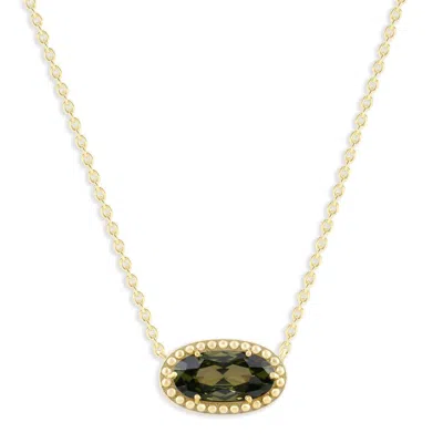 Belacqua Peridot August Birthstone Oval Pendant Necklace In 14k Gold Plated Sterling Silver In ["green"]