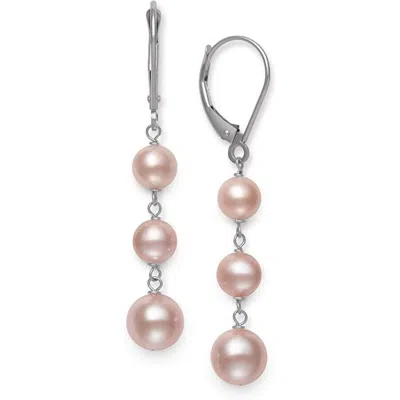 Belacqua Pink Cultured Freshwater Real Pearl Dangle Drop Earrings In 14k White Gold