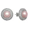 Belacqua Pink Freshwater Button Pearl Cubic Zirconia Halo Stud Earrings In Sterling Silver For Women In Pink