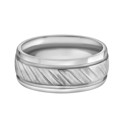 Belacqua Polished Titanium 8mm Diamond Cut Wedding Band Ring For Men & Women In ["white"]