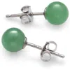 Belacqua Round Natural Green Jade Gemstone Stud Earrings In Sterling Silver In Green