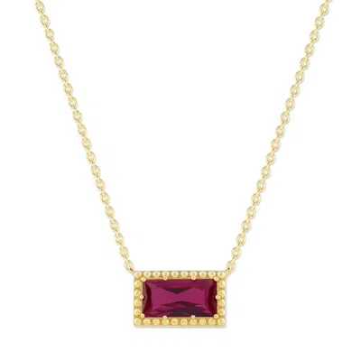 Belacqua Siam Ruby July Birthstone Baguette Pendant Necklace In 14k Gold Plated Sterling Silver In ["red"]
