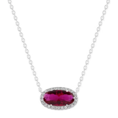 Belacqua Siam Ruby July Birthstone Halo Pendant Necklace In Sterling Silver In ["red"]