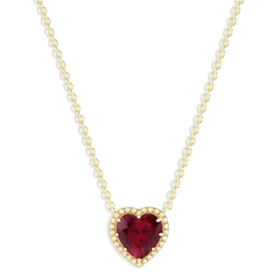 Belacqua Siam Ruby July Birthstone Heart Pendant Necklace In 14k Gold Plated Sterling Silver In ["red"]