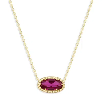 Belacqua Siam Ruby July Birthstone Oval Pendant Necklace In 14k Gold Plated Sterling Silver In ["red"]