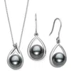 Belacqua Tahitian Black Pearl Diamond Pendant And Drop Dangle Earring Set In Sterling Silver In Black