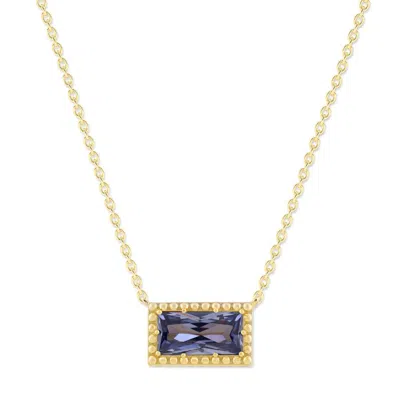 Belacqua Tanzanite December Birthstone Baguette Pendant Necklace In 14k Gold Plated Sterling Silver In ["blue"]