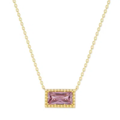 Belacqua Tourmaline October Birthstone Baguette Pendant Necklace In 14k Gold Plated Sterling Silver In ["pink"]