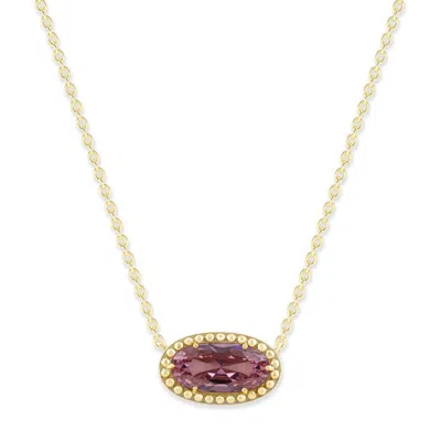 Belacqua Tourmaline October Birthstone Oval Pendant Necklace In 14k Gold Plated Sterling Silver In ["pink"]