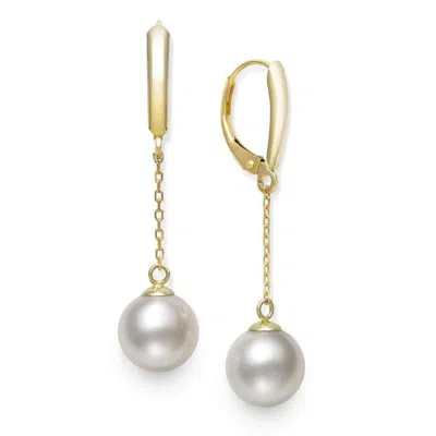 Belacqua White Cultured Freshwater Pearl Round Drop Earrings In 14k Yellow Gold Jewelry For Women