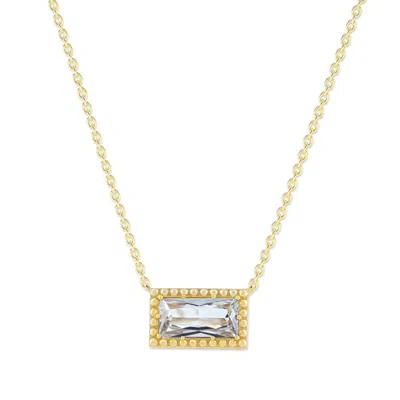 Belacqua White Zircon April Birthstone Baguette Pendant Necklace In 14k Gold Plated Sterling Silver In ["white"]