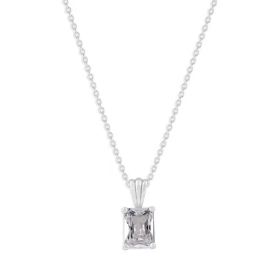 Belacqua White Zircon April Birthstone Emerald Pendant Necklace In Sterling Silver In ["white"]