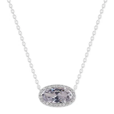 Belacqua White Zircon April Birthstone Halo Pendant Necklace In Sterling Silver In ["white"]
