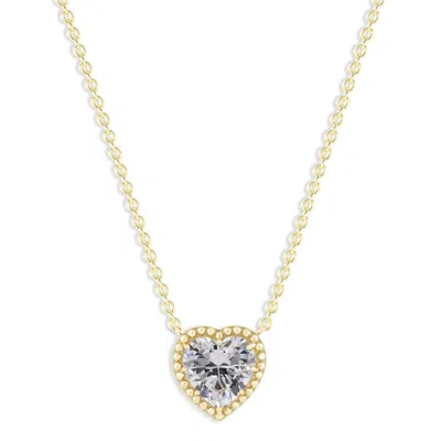 Belacqua White Zircon April Birthstone Heart Pendant Necklace In 14k Gold Plated Sterling Silver In ["white"]