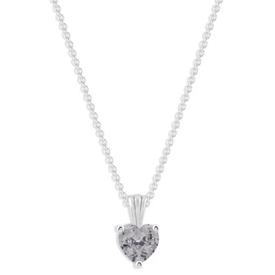 Belacqua White Zircon April Birthstone Heart Pendant Necklace In Sterling Silver In ["white"]