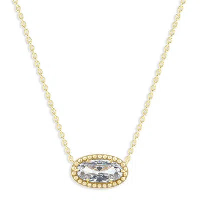 Belacqua White Zircon April Birthstone Oval Pendant Necklace In 14k Gold Plated Sterling Silver In ["white"]