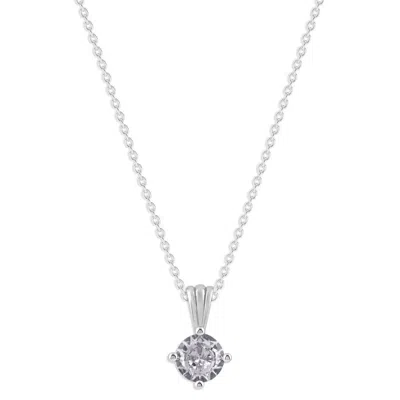Belacqua White Zircon April Birthstone Round Pendant Necklace In Sterling Silver In ["white"]