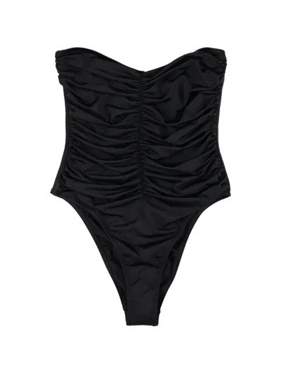 Belamer Vivien Ruched Strapless Swimsuit In Black