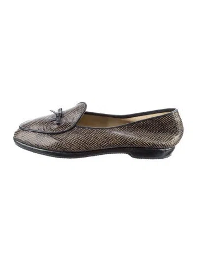 Pre-owned Belgian Shoes Embossed Leather Animal Print Loafers In Black