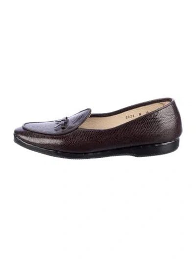 Pre-owned Belgian Shoes Embossed Leather Animal Print Loafers In Brown