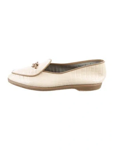 Pre-owned Belgian Shoes Embossed Leather Animal Print Loafers In Neutral