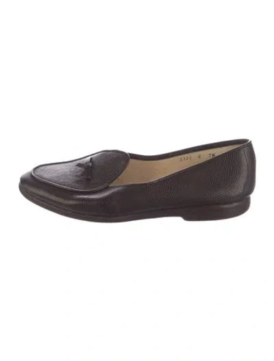 Pre-owned Belgian Shoes Embossed Leather Bow Accents Loafers In Brown