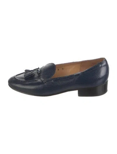 Pre-owned Belgian Shoes Embossed Leather Tassel Accents Loafers In Blue