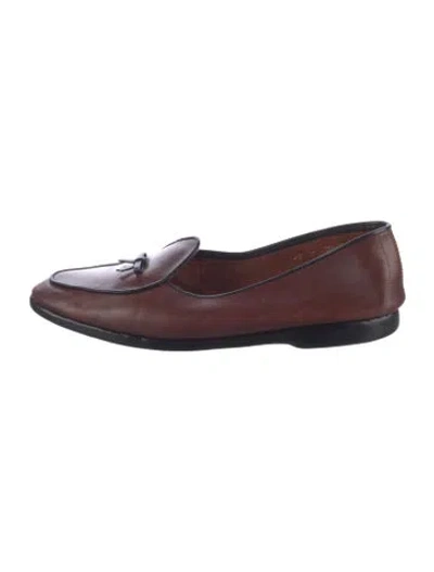 Pre-owned Belgian Shoes Leather Bow Accents Loafers In Burgundy