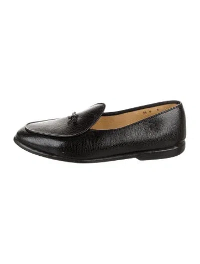 Pre-owned Belgian Shoes Leather Bow Accents Slippers In Black