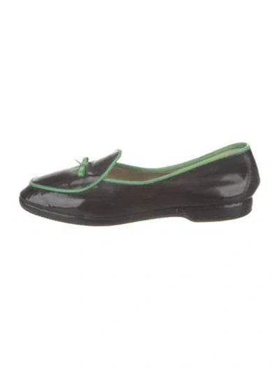 Pre-owned Belgian Shoes Leather Colorblock Pattern Loafers In Green