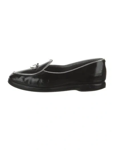 Pre-owned Belgian Shoes Patent Leather Bow Accents Loafers In Black