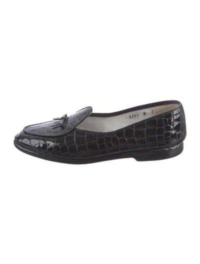 Pre-owned Belgian Shoes Patent Leather Bow Accents Loafers In Black