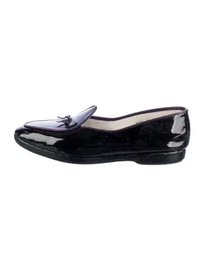 Pre-owned Belgian Shoes Patent Leather Bow Accents Loafers In Black